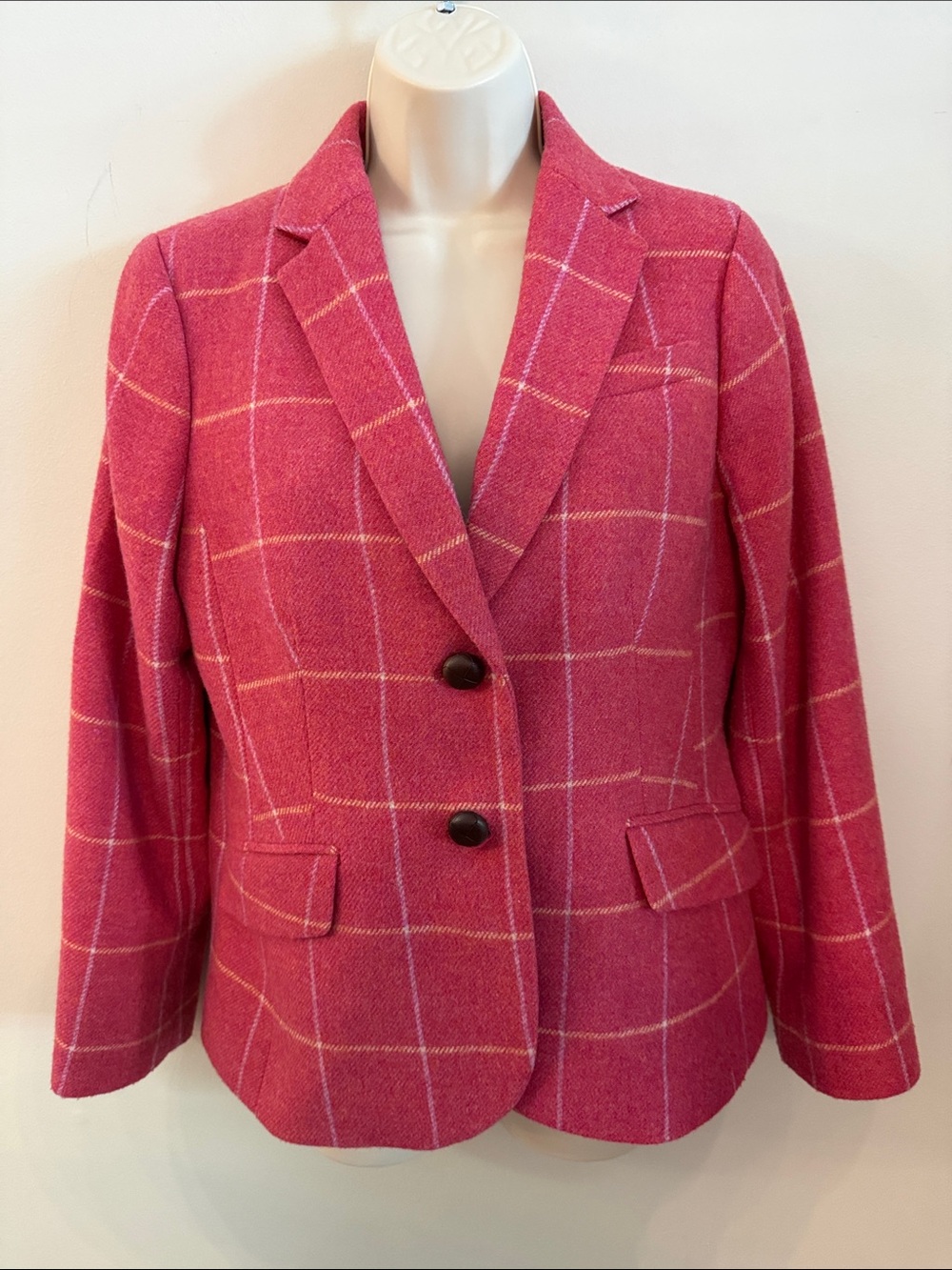 Talbots Pink Shetland Windowpane Wool-Blend Blazer 12 Petite Classic Preppy - Picture 3 of 16